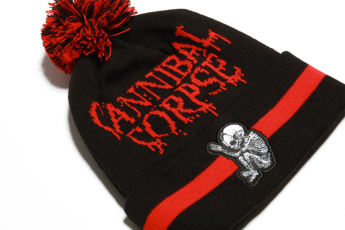 Striped Fetus Pom Beanie (Black)
